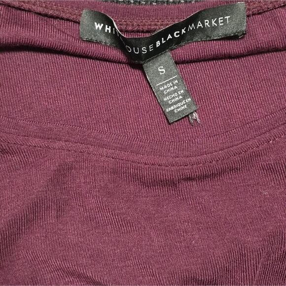 WHBM Chic Burgundy Ruffle Sleeve Stretch Comfy Dress Size Small - Picture 6 of 6